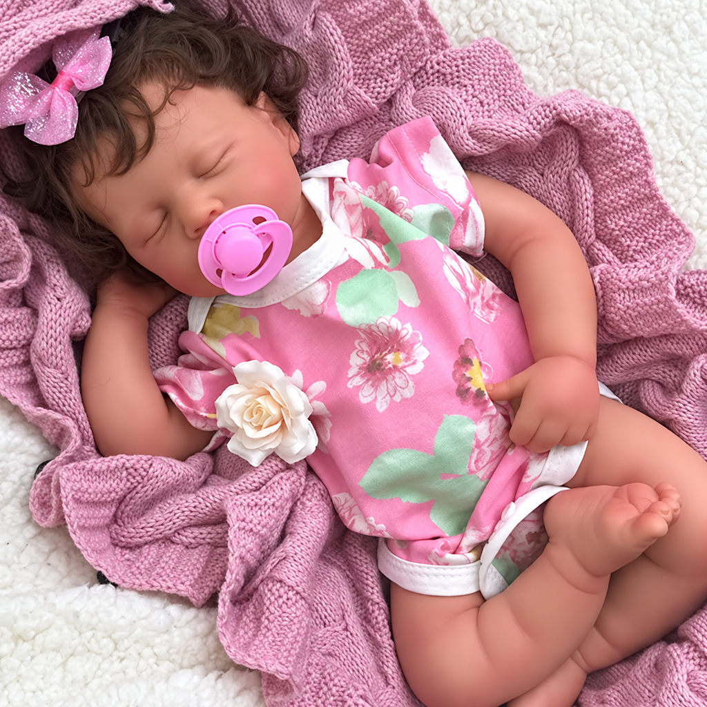Aria – 20-Inch (50 cm) Full Silicone Reborn Baby Doll with Rooted Dark Hair & Open Mouth