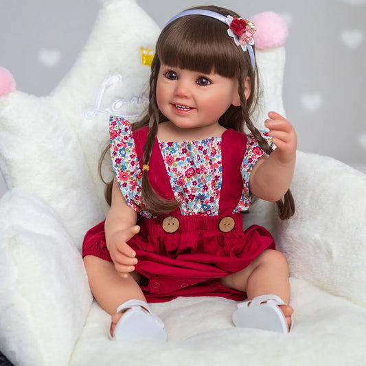 Cammi smiling full vinyl reborn baby girl with stylable hair