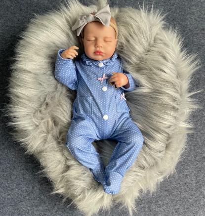 Newborn Sleeping Girl Reborn Doll in Blue Dress