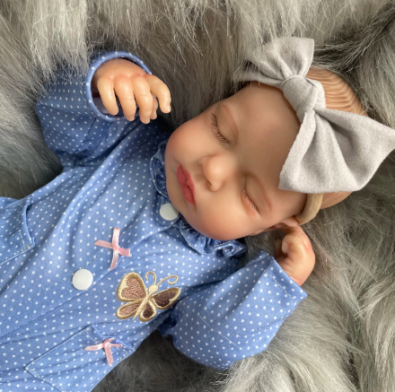 Newborn Sleeping Girl Reborn Doll in Blue Dress