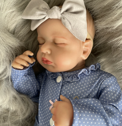 Newborn Sleeping Girl Reborn Doll in Blue Dress