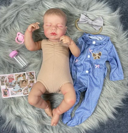 Newborn Sleeping Girl Reborn Doll in Blue Dress