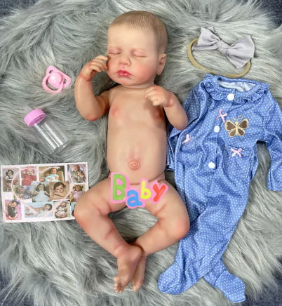 Newborn Sleeping Girl Reborn Doll in Blue Dress