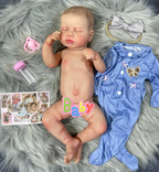 Newborn Sleeping Girl Reborn Doll in Blue Dress