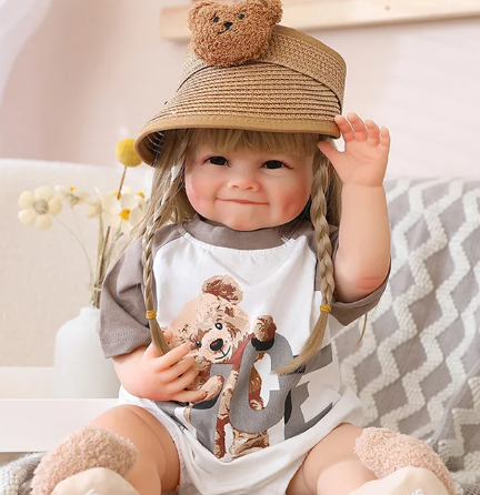 Silicone Baby Reborn Girl Doll with Curly Brown Hair