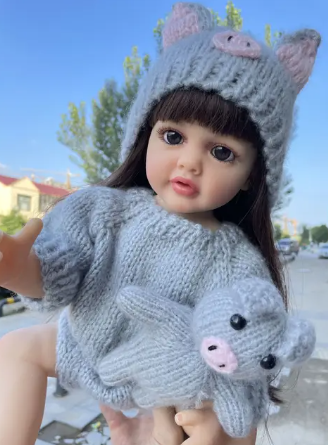 Silicone Baby Reborn Girl Doll with Curly Brown Hair