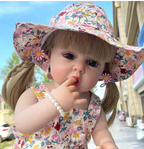 Silicone Baby Reborn Girl Doll with Curly Brown Hair