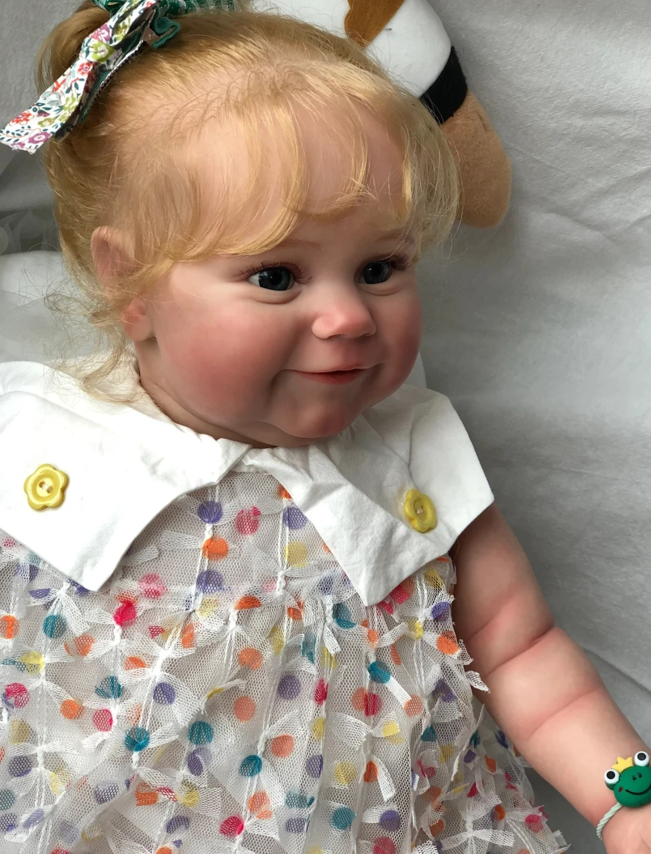 Silicone Reborn Baby Girl Doll "Charlotte" with Blonde Long Curly Hair
