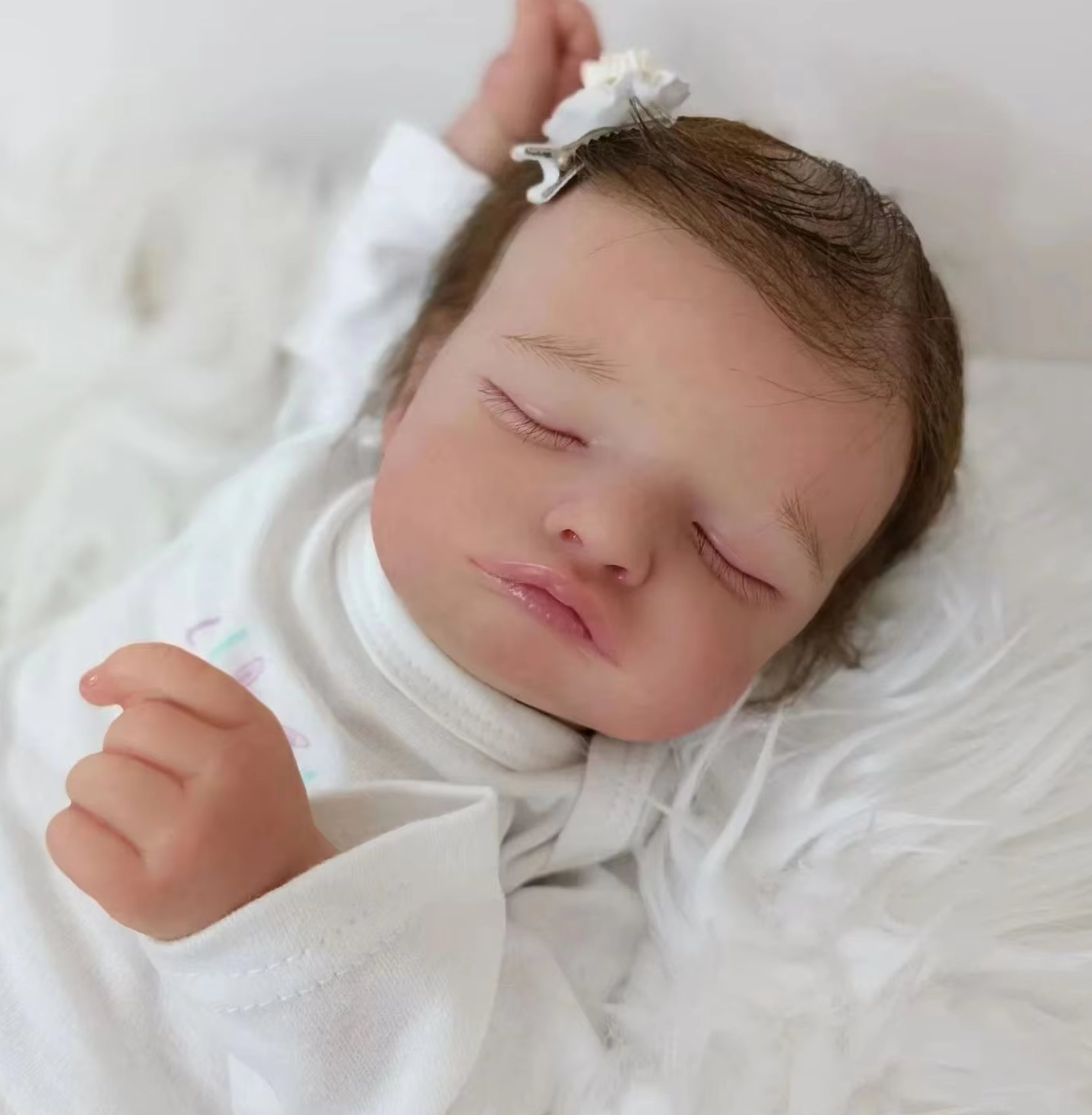 Sleeping Reborn Baby Doll Girl Rosalie with Brown Hair